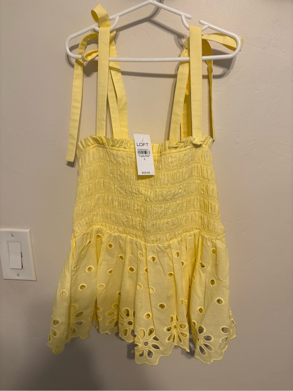LOFT Girls' Yellow Eyelet Tie-Strap Summer Dress